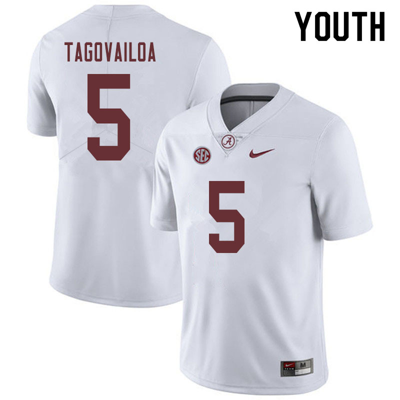 Youth #5 Taulia Tagovailoa Alabama Crimson Tide College Football Jerseys Sale-White